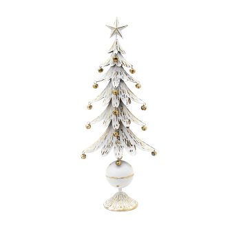 TREE W/BELLS METAL 10"X5"X25.5" ANTIQUE WHITE/GOLD FINISH W/STAR TOP