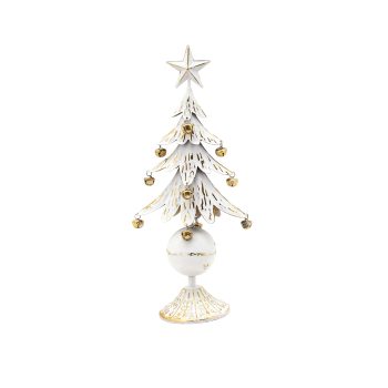 TREE W/BELLS METAL 7.5"X5"X18" ANTIQUE WHITE/GOLD FINISH W/STAR TOP