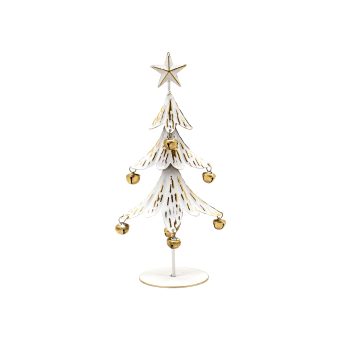 TREE W/BELLS METAL 6"X4"X12.5" ANTIQUE WHITE/GOLD FINISH W/STAR TOP