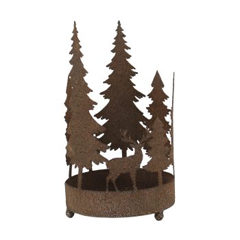 CANDLE HOLDER METAL 6"X6"X10.5" TREE DESIGN RUST BROWN FINISH