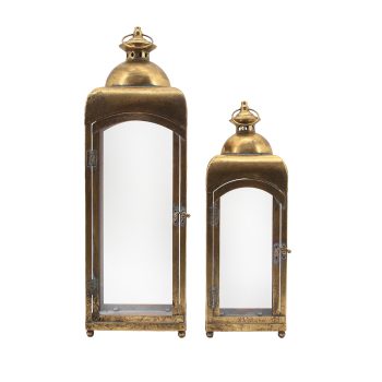 LANTERN METAL 8"X25" | 6"X19" ANTIQUE GOLD FINISH 2PC SET