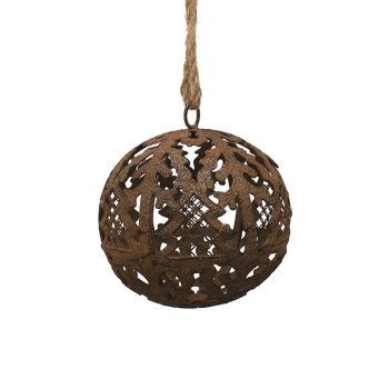 BALL METAL DECOR 6"X6"X16" W/ROPE RUST BROWN FINISH