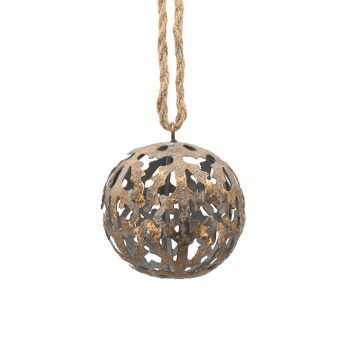 BALL METAL DECOR 4"X4"X5" W/ROPE ANTIQUE BRONZE FINISH