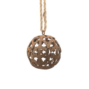 BALL METAL DECOR 4"X4"X5" W/ROPE RUST BROWN FINISH