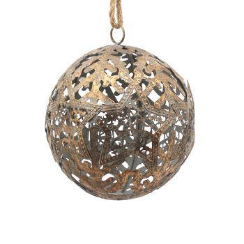 BALL METAL DECOR 7.5"X7.5"X18" W/ROPE ANTIQUE BRONZE FINISH
