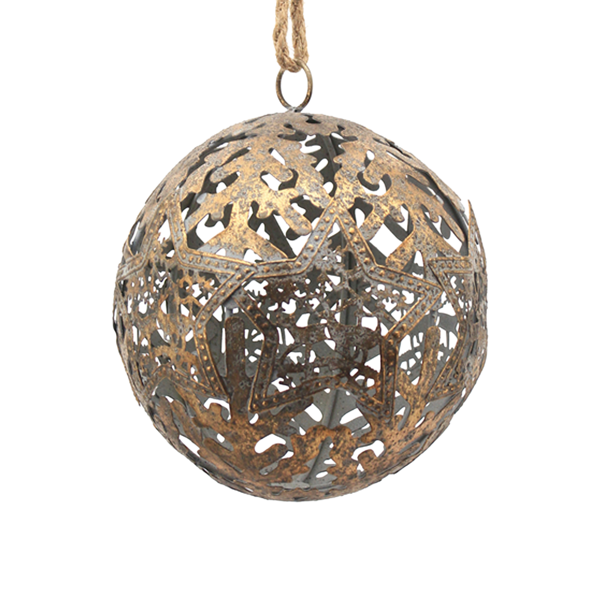 BALL METAL DECOR 7.5"X7.5"X18" W/ROPE ANTIQUE BRONZE FINISH