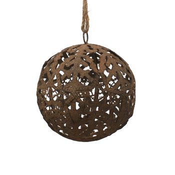 BALL METAL DECORATION 7.5"X7.5"X18" W/ROPE RUST BROWN FINISH