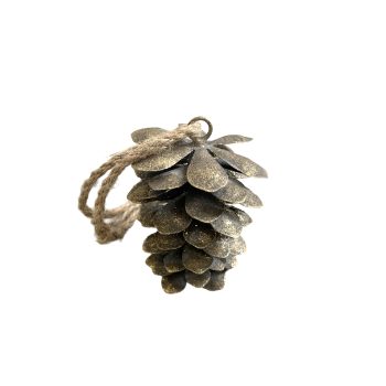 ORN METAL PINE CONE 4.5" RUSTIC COPPER BRONZE FINISHED W/JUTE HANGER