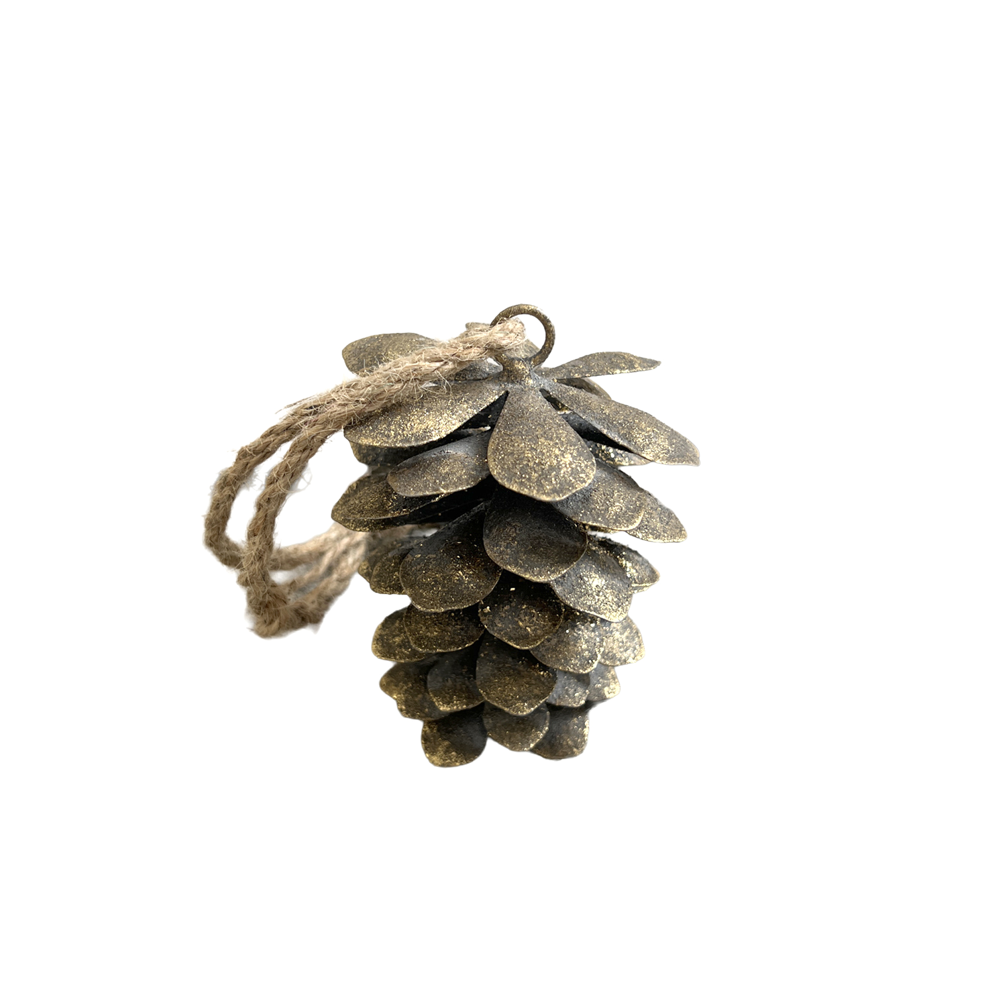 ORN METAL PINE CONE 4.5" RUSTIC COPPER BRONZE FINISHED W/JUTE HANGER