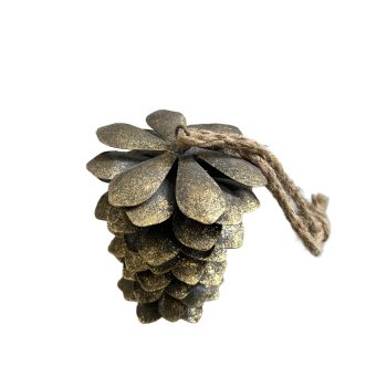 ORN METAL PINE CONE 5" RUSTIC COPPER BRONZE FINISHED W/JUTE HANGER