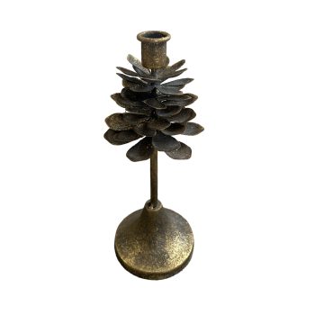 METAL PINE CONE TAPER CANDLE HOLDER 10.5" RUSTIC COPPER BRONZE FINISHED