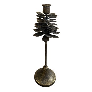 METAL PINE CONE TAPER CANDLE HOLDER 13" RUSTIC COPPER BRONZE FINISHED