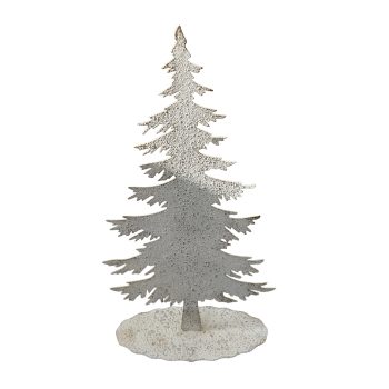 METAL PINE TREE 15" ANTIQUE WHITE WASHED TABLE DECOR