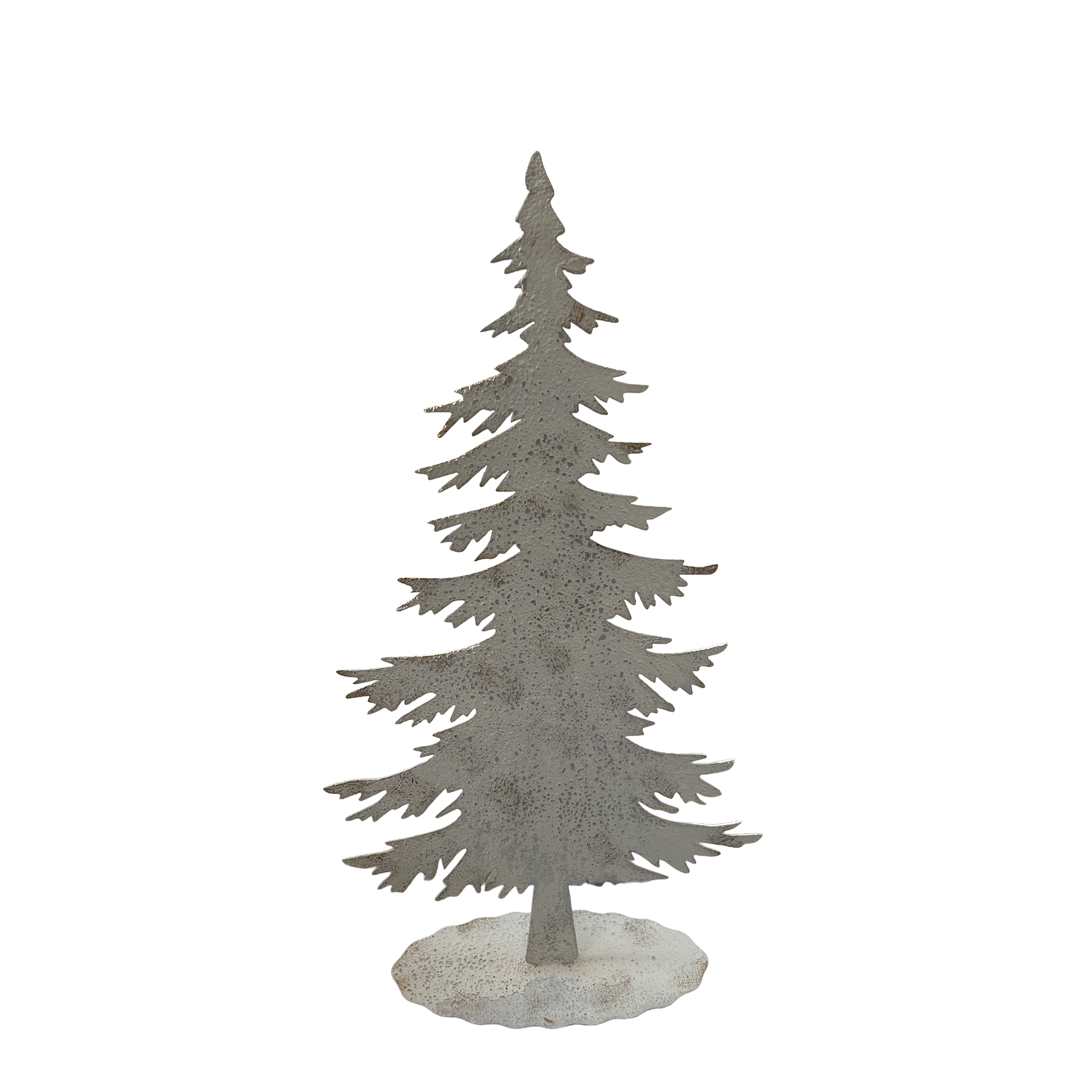 METAL PINE TREE 23" ANTIQUE WHITE WASHED TABLE DECOR