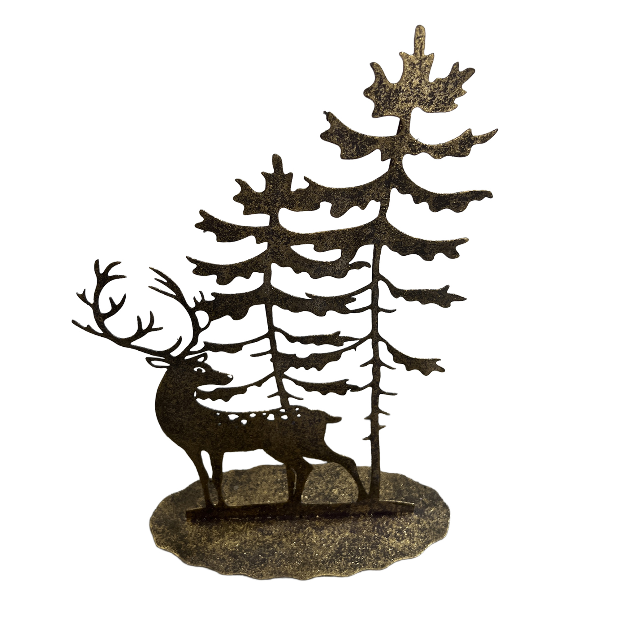 METAL REINDEER STANDING W/TREES 15" RUSTIC COPPER BRONZE FINISH TABLE DECOR