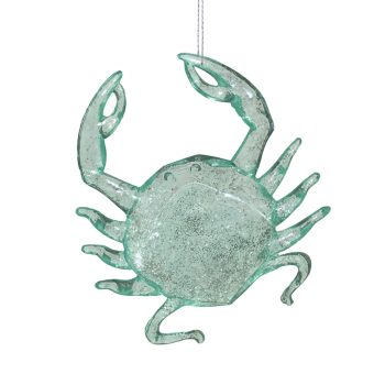 ORN CRAB 3.9" CLEAR MINT GREEN W/AZURE GLITTER
