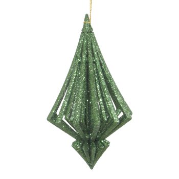 ORN DIAMOND DROP OLIVE GREEN GLITTER 4.9"