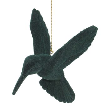 ORN HUMMINGBIRD DARK GREEN FLOCKED 3.9"