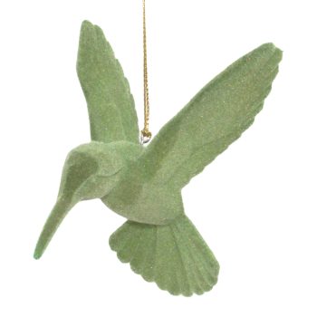 ORN HUMMINGBIRD GRASS GREEN FLOCKED 3.9"