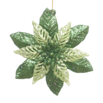 ORN LEAVES OLIVE GREEN/WEEPING WILLOW GLITTER 4.5"