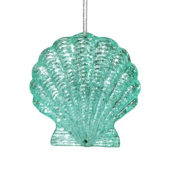ORN SCALLOP 2.5" CLEAR MINT GREEN W/AZURE GLITTER