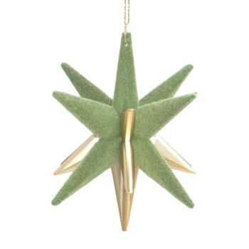 ORN STARBURST 3.8" GRASS GREEN FLOCKED/MATTE GOLD