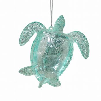 ORN TURTLE CLEAR MINT GREEN W/AZURE GLITTER 2.9"