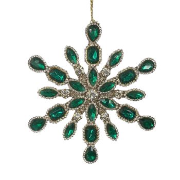 ORN ACRYLIC SNOWFLAKE 5" EMERALD GREEN JEWEL