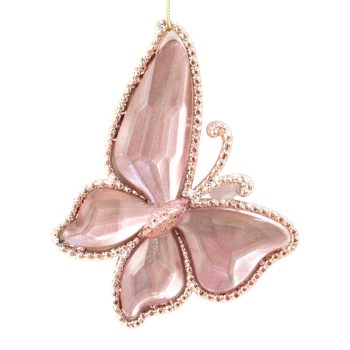 ORN BUTTERFLY SHINY ROSE GOLD/PEARL ROSE GOLD W/PINK ROSE GOLD GLITTER 5.9"