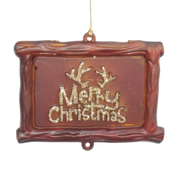 ORN PHOTO FRAME MATTE COFFEE W/CHAMPAGNE GOLD GLITTER "MERRY CHRISTMAS" 3.7"