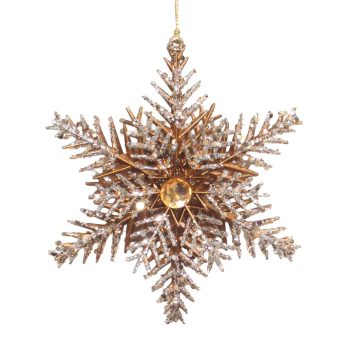 ORN SNOWFLAKE MATTE GOLDEN BRONZE W/BURLYWOOD GLITTER PINE NEEDLE W/CHAMPAGNE GOLD JEWEL 5.4"