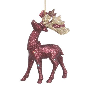 ORN STANDING DEER CHOCOLATE BROWN W/CHAMPAGNE GOLD GLITTER 4.7"