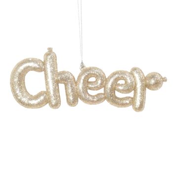 ORN "CHEER" CHAMPAGNE GOLD GLITTER 6.7"