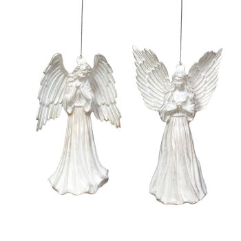 ORN ANGEL WHITE BRUSHED GOLD/SILVER 3-D4.7" & 5.3" 2/S