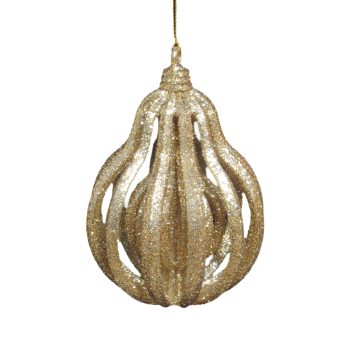 ORN BULB BALL CHAMPAGNE GOLD GLITTER STRIPE 3.7"