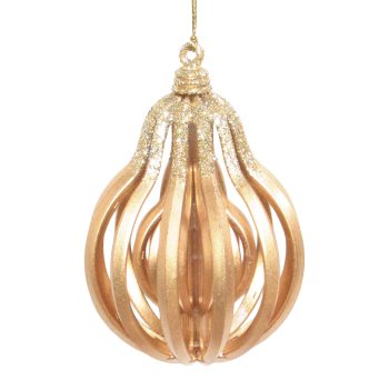ORN BULB BALL MATTE GOLD W/CHAMPAGNE GOLD GLITTER STRIPE 3.7"