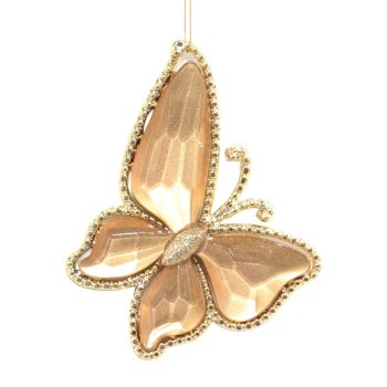 ORN BUTTERFLY SHINY GOLD/MATTE GOLD W/CHAMPAGNE GOLD GLITTER 5.9"