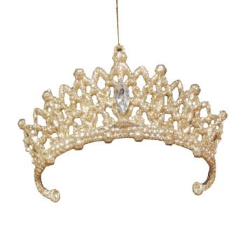ORN CROWN CHAMPAGNE GOLD GLITTER W/CLEAR JEWEL 5.3"