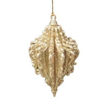 ORN CROWN DROP CHAMPAGNE GOLD GLITTER 4.5"