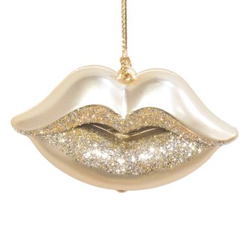 ORN LIPS MATTE GOLD W/CHAMPAGNE GOLD GLITTER 2.7"