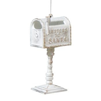 ORN MAILBOX WHITE BRUSHED GOLD/SILVER "LETTER TO SANTA" W/WHITE GOLD GLITTER 4.3"