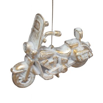 ORN MOTORCYCLE WHITE BRUSHED GOLD 4.7"