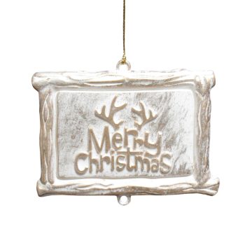 ORN PHOTO FRAME WHITE BRUSHED GOLD "MERRY CHRISTMAS" 3.7"