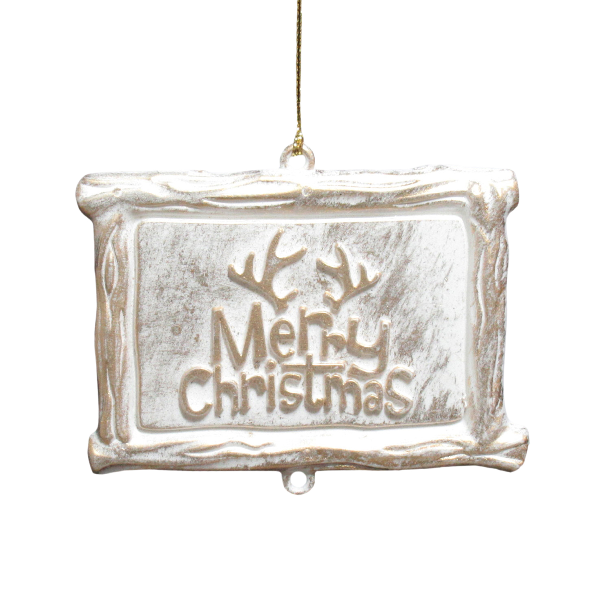 ORN PHOTO FRAME WHITE BRUSHED GOLD "MERRY CHRISTMAS" 3.7"