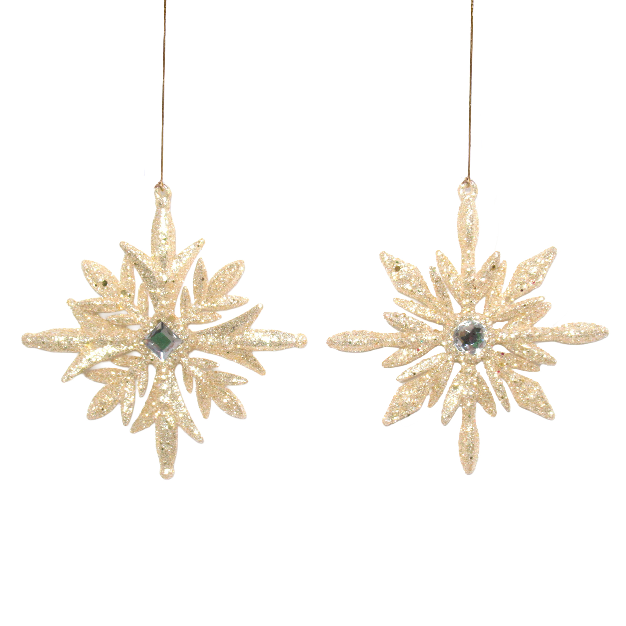 ORN SNOWFLAKE WHITE GOLD GLITTER W/CLEAR JEWEL 4.5"