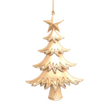 ORN TREE MATTE GOLD W/CHAMPAGNE GOLD GLITTER W/STAR TOP 5.5"