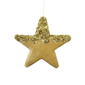 ORN VELVET STAR 7.5" GOLD W/GOLD BEAD