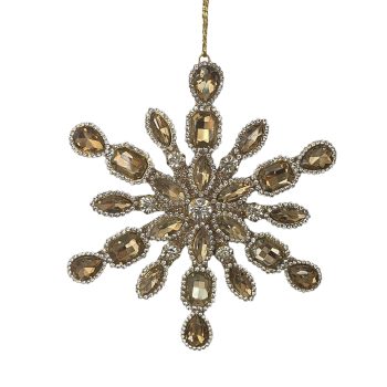 ORN ACRYLIC SNOWFLAKE 5" VINTAGE GOLD JEWEL