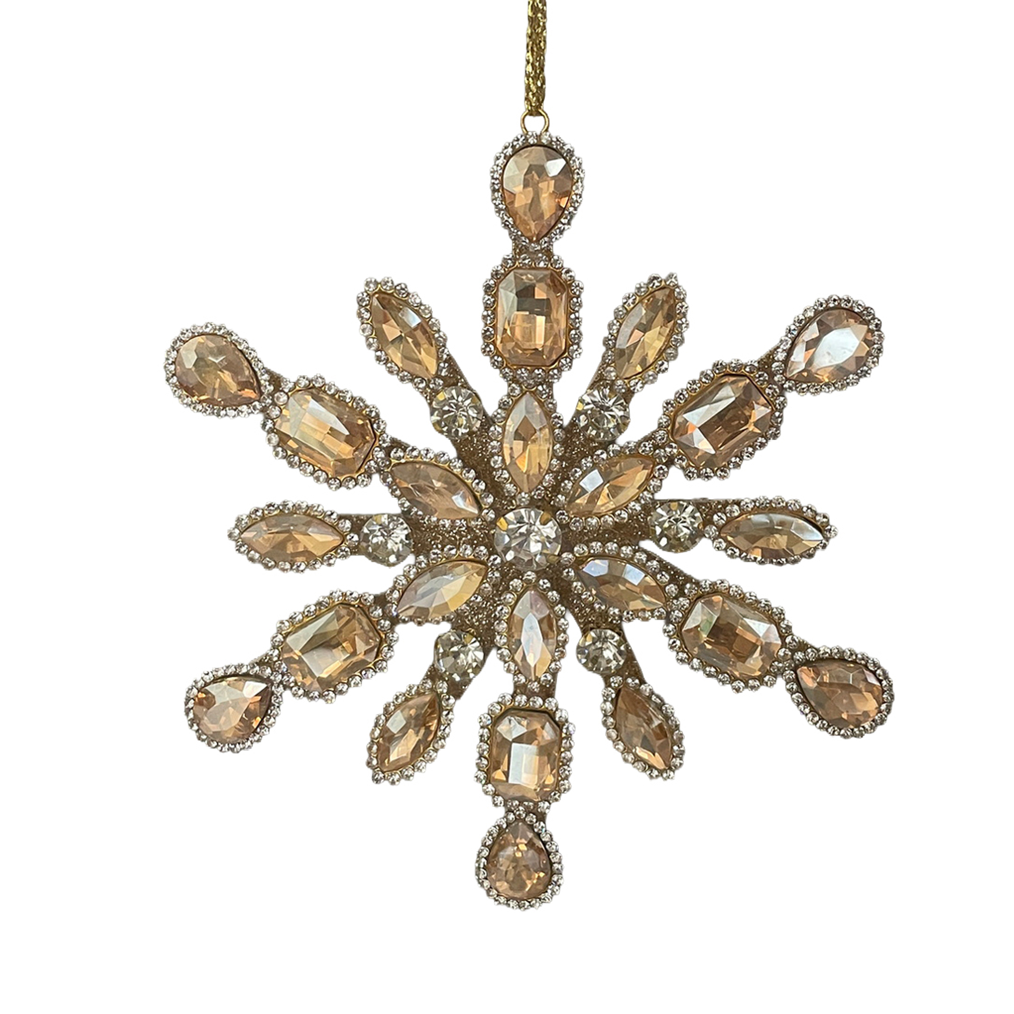 ORN ACRYLIC SNOWFLAKE 5" CHAMPAGNE GOLD JEWEL