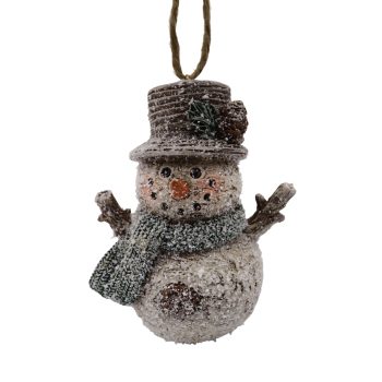 ORN SNOWMAN 3"X4" WHIT/GREEN POLY RESIN